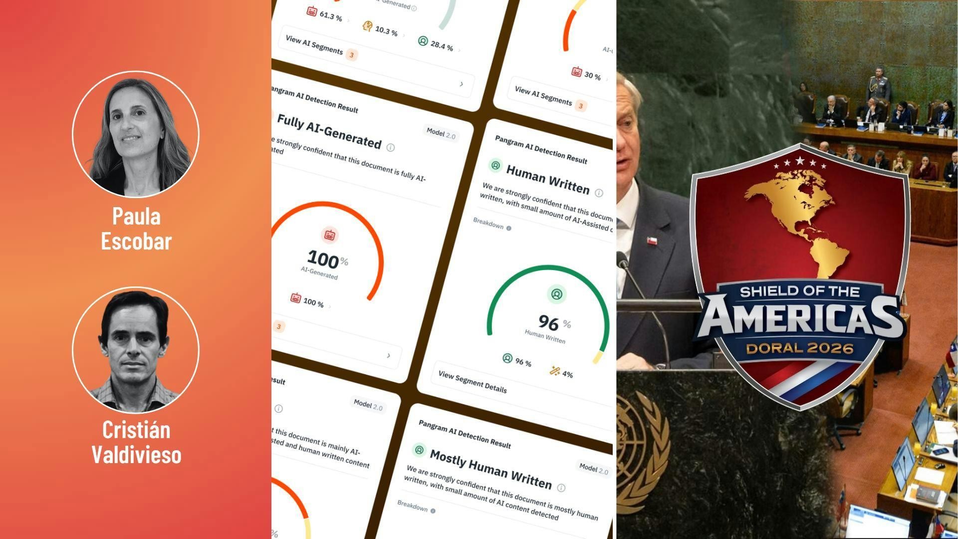 Escobar y Valdivieso por los discursos de la ONU con IA y el caso del Escudo de las Américas