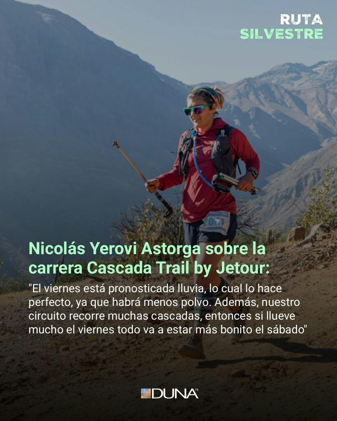 Nicolás Yerovi Astorga y todos los detalles de una nueva edición de la carrera Cascada Trail by Jetour