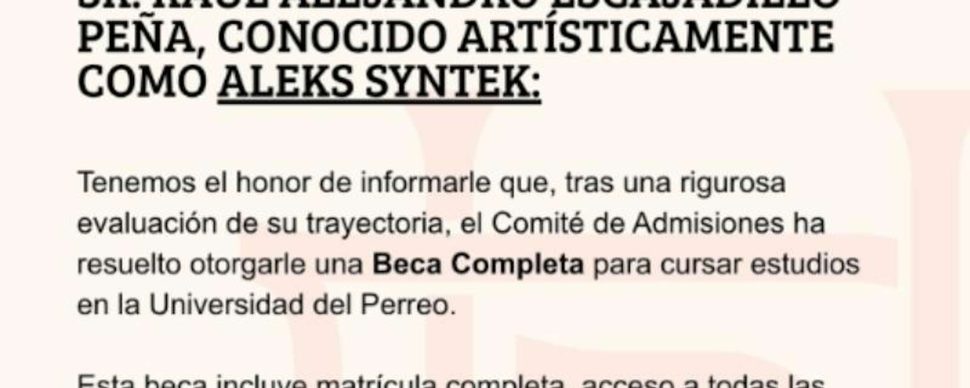 Otorgan irónica 'beca completa' a Aleks Syntek en la satírica 'Universidad del Perreo'