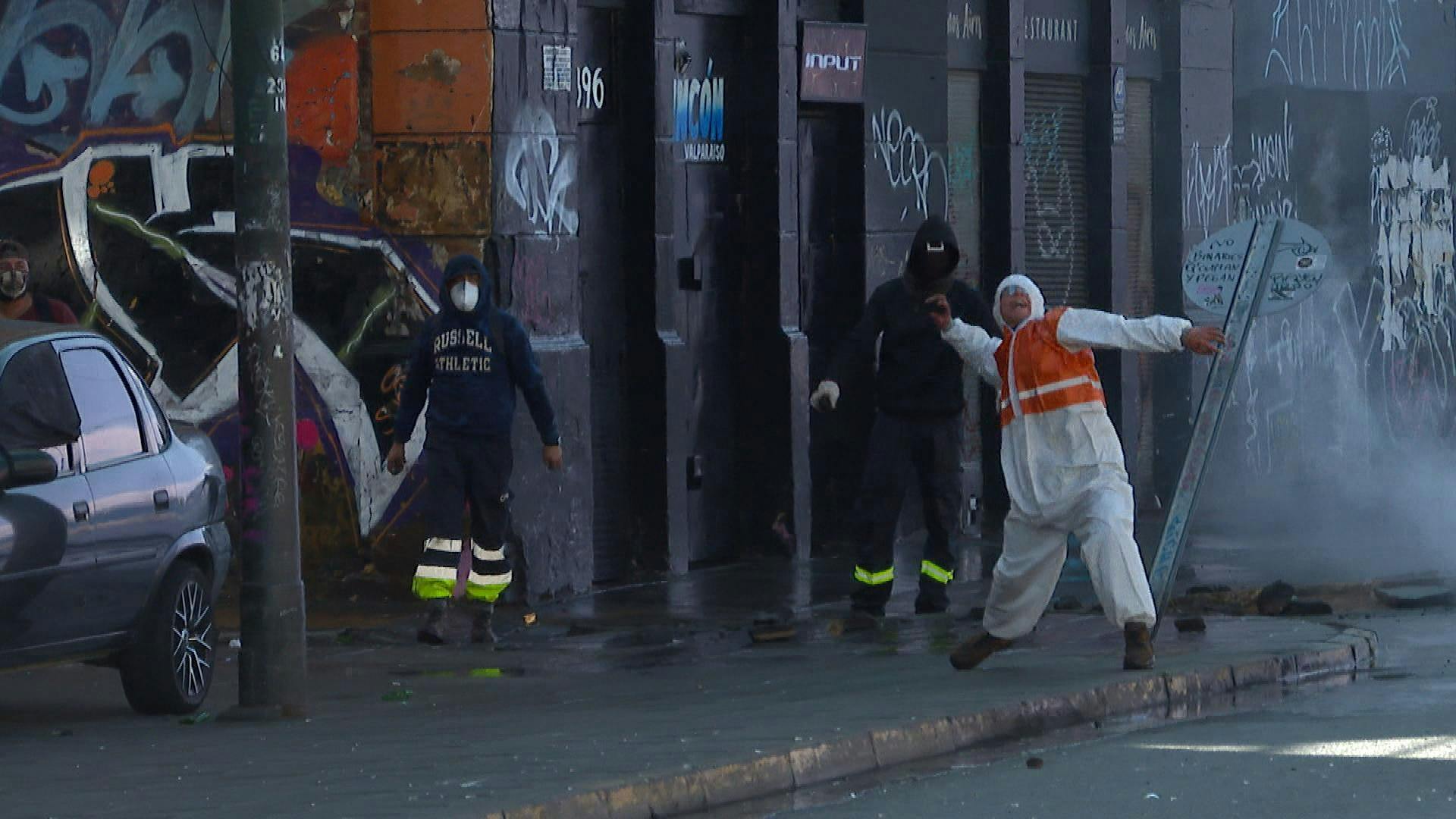 Manifestaciones del sindicato de estibadores portuarios en Valparaíso