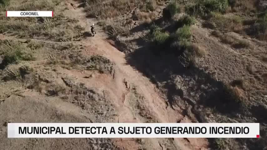 Dron detecta a sujeto iniciando un incendio en Coronel