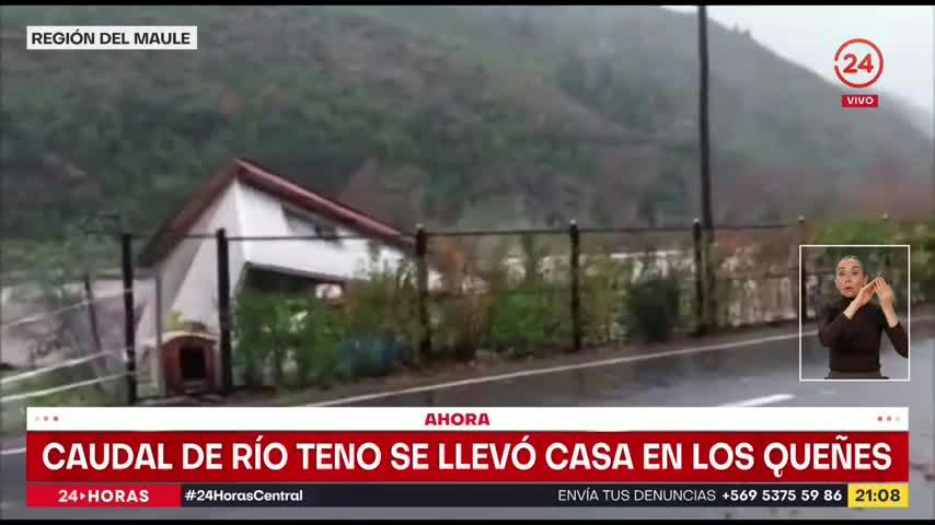 Caudal de río Teno se llevó casa en Los Queñes