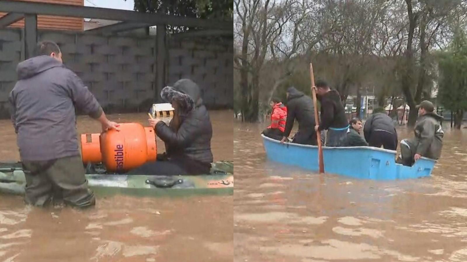 Inundaciones en Talca: evacúan en botes a vecinos tras crecida del Río Claro