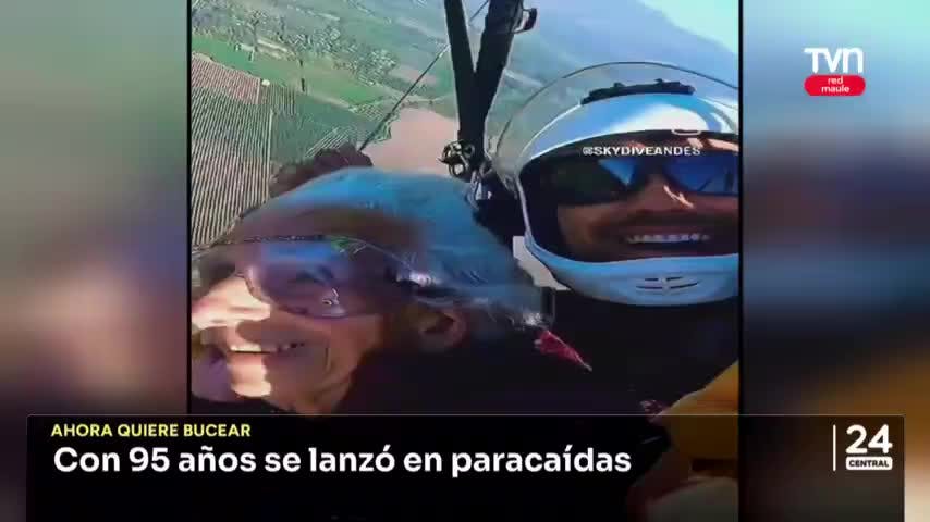 Sorprendió a todos al lanzarse en paracaídas a sus 95 años
