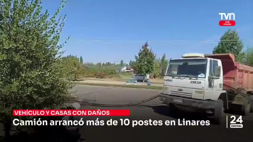 Camión arrasó con 10 postes de la luz