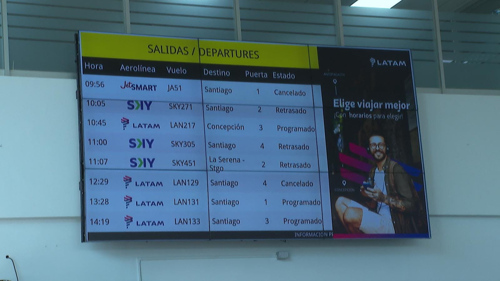Suspensión y desvíos vuelos tras fuertes vientos en Santiago