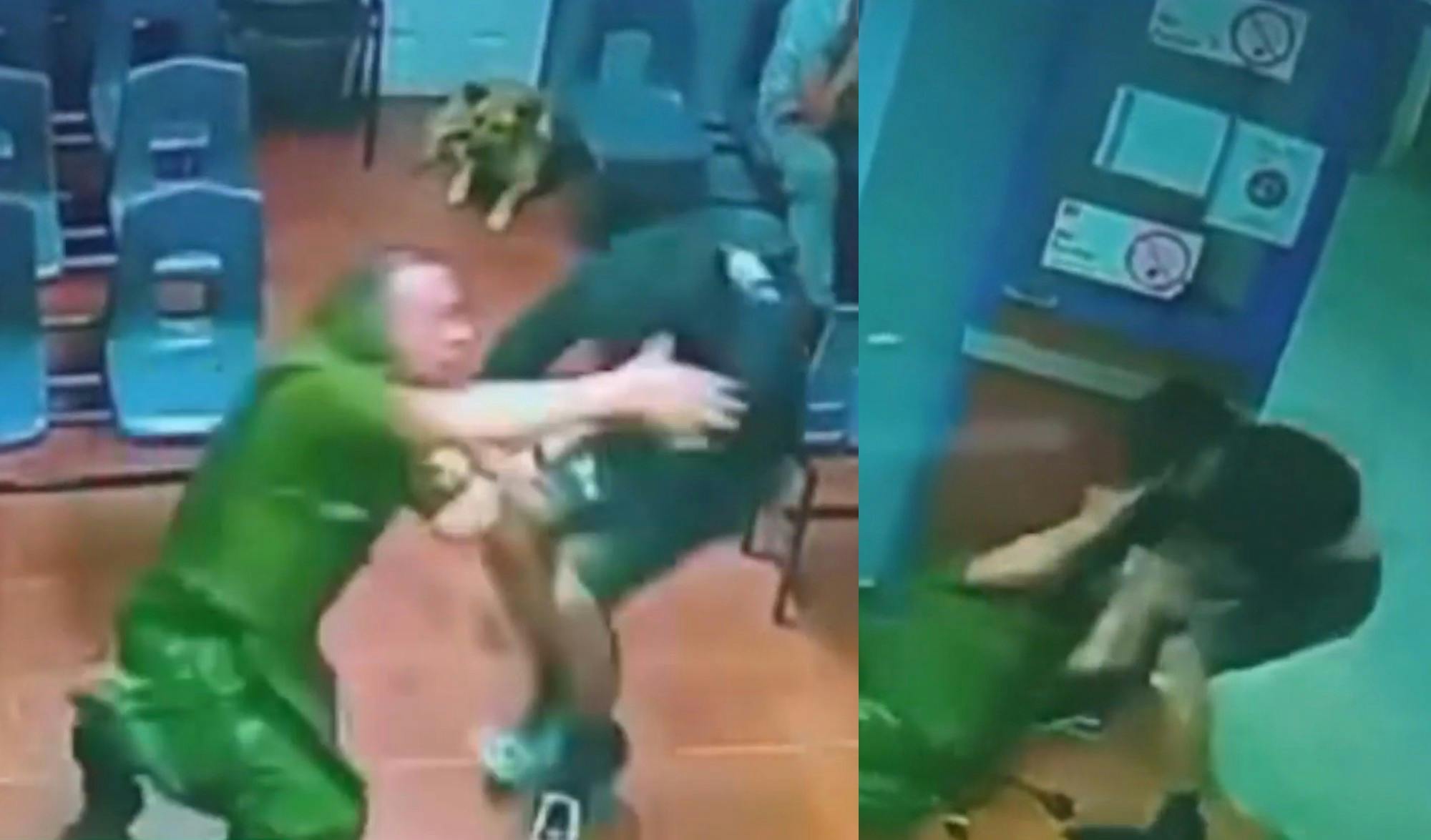 Violento registro: Delincuente golpea y arrastra a carabinero para fugarse de Cesfam 