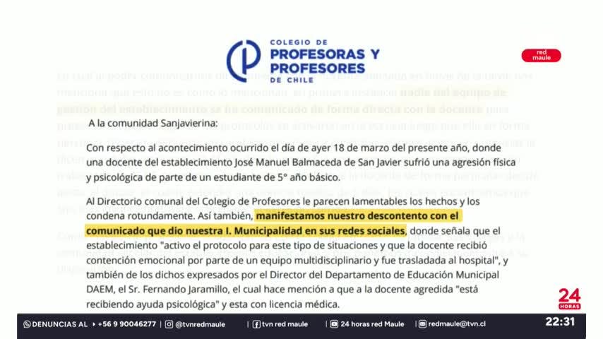 Gremio respalda a docente y piden mayor contención