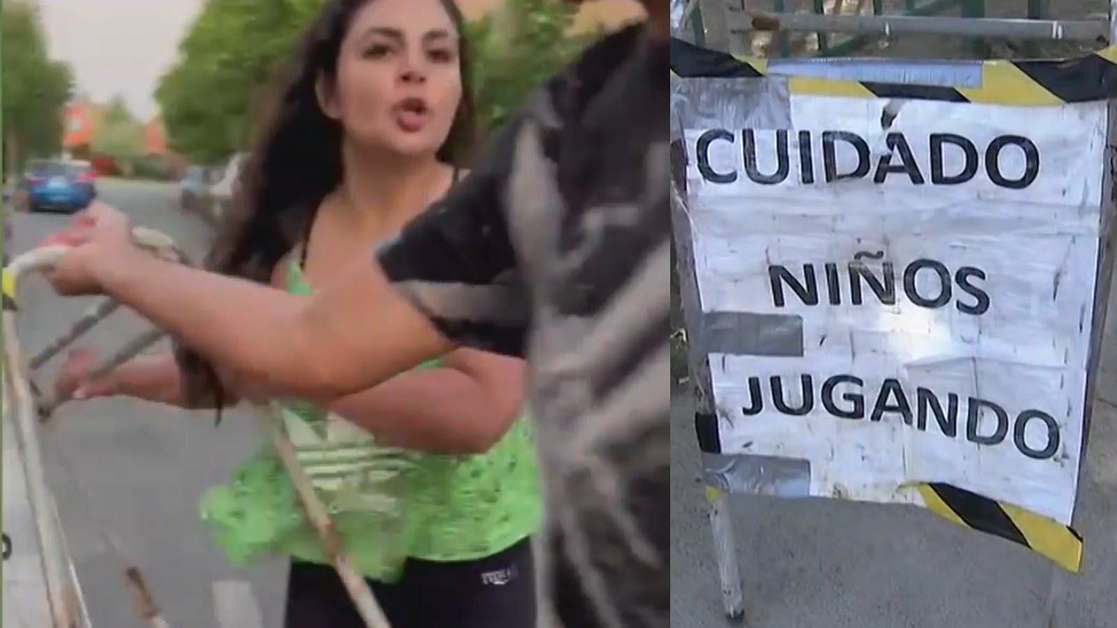 "Se pegó su show": Señora pelea con un letrero y actúa violentamente frente a niños 