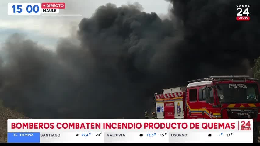 Bomberos combate incendio producto de quemas en el Maule