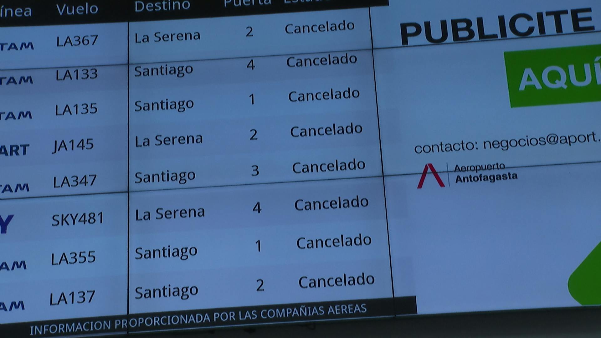 Suspenden vuelos en aeropuerto de Antofagasta  