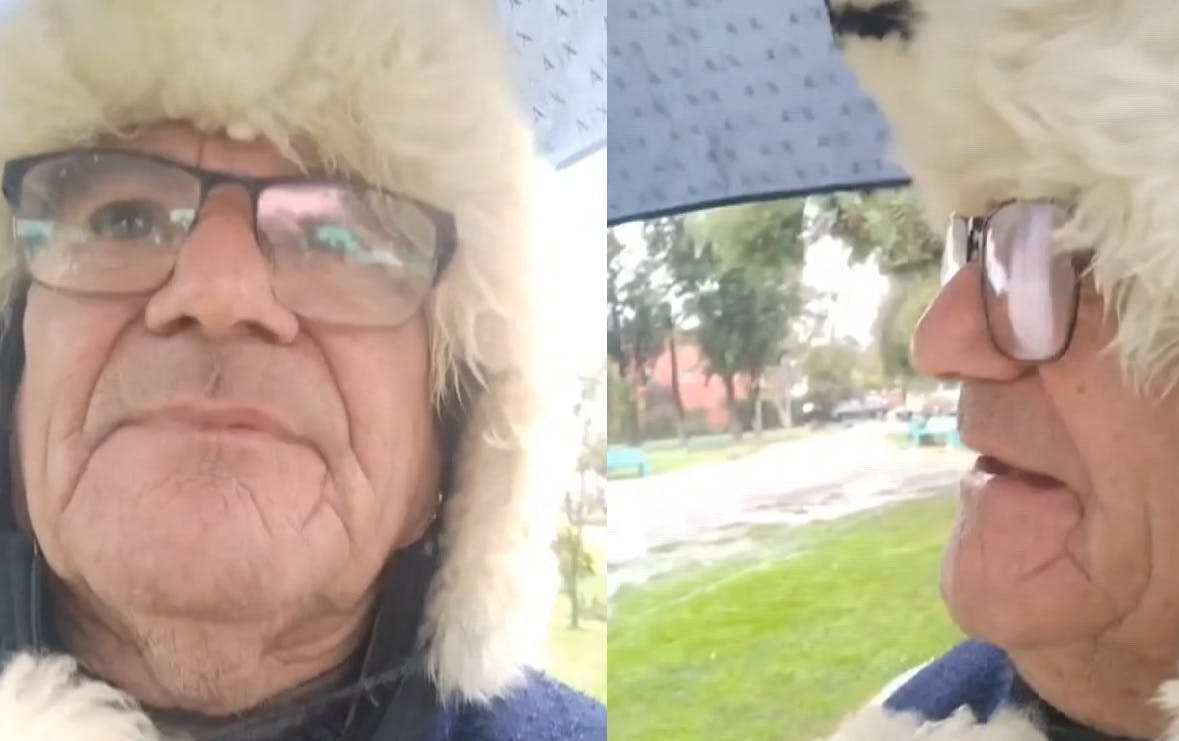 "La tranquilidad es bacán": Adulto mayor sacó aplausos con su mensaje en plena lluvia