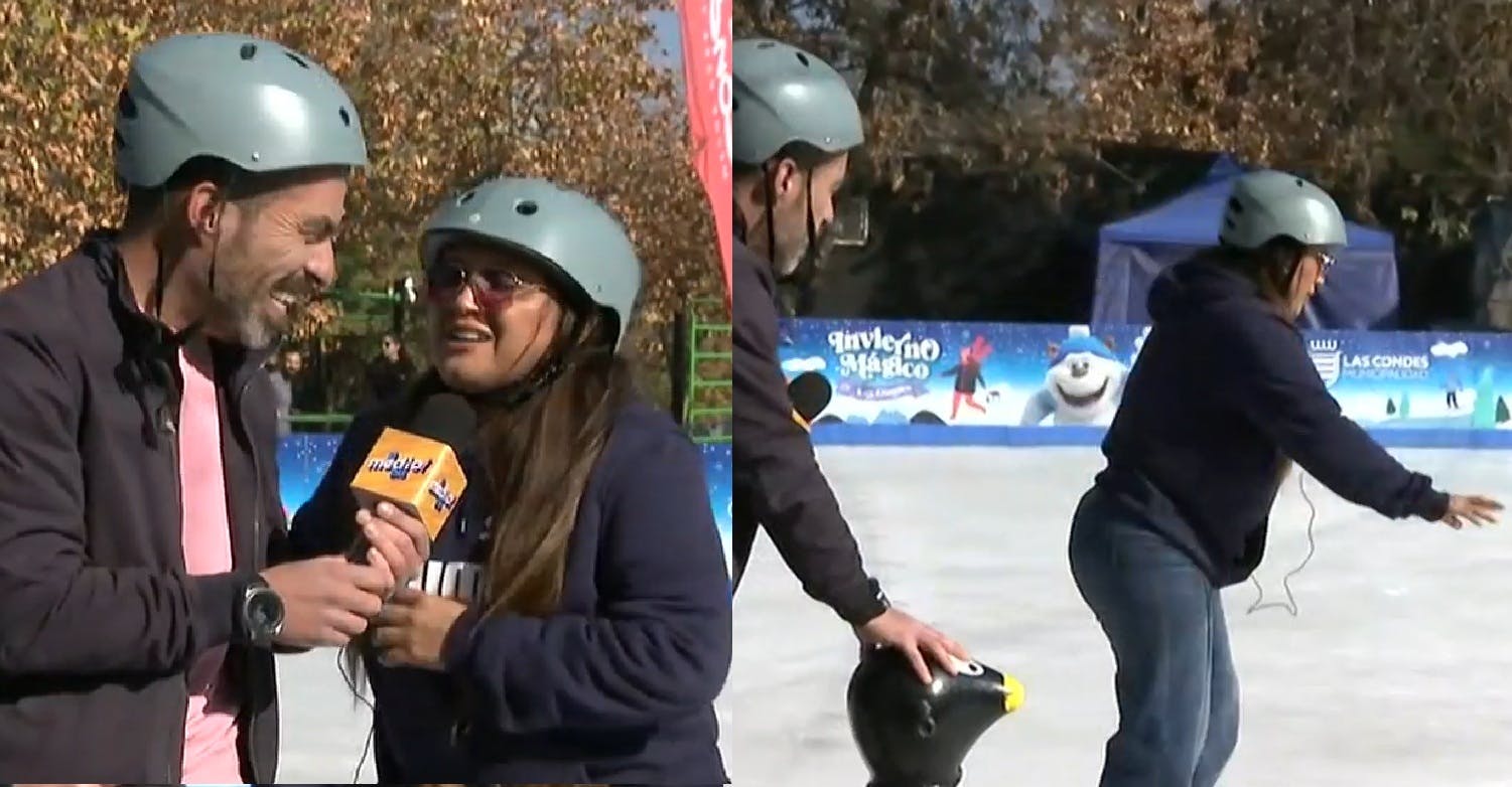 Pame Leiva intenta aprender a patinar ¡en pista de hielo!