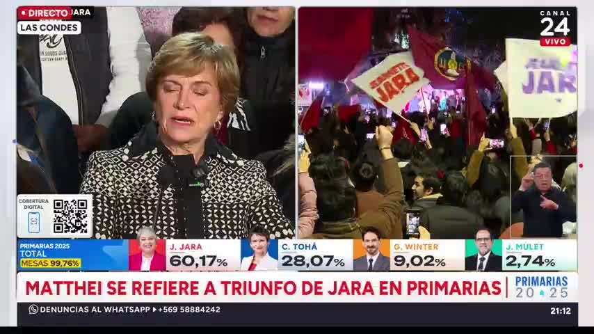 Matthei habla sobre baja participación en Primarias y omite triunfo de Jeanette Jara