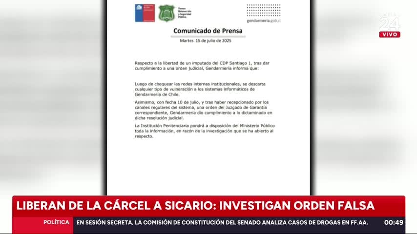 Gendarmería por liberación de sicario del “Rey de Meiggs": descarta hackeo 