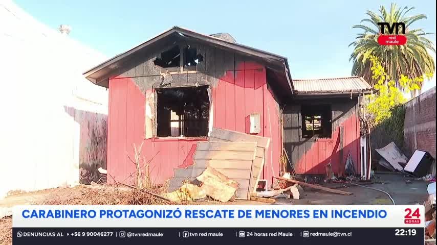 Carabinero de franco rescató a dos menores de casa en llamas en Talca