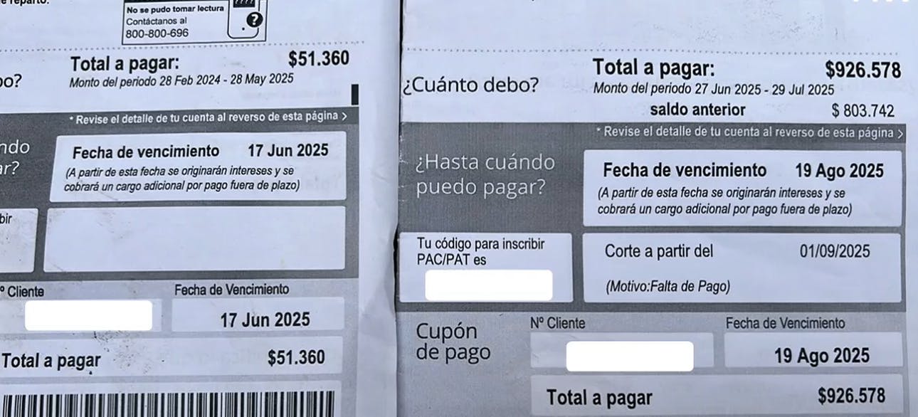De un cobro de $51 mil pasó a $900 mil: Los insólitos e impagables cobros en las cuentas de luz