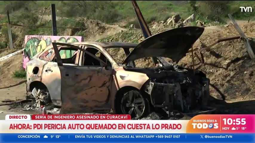 PDI pericia automóvil quemado que pertenecería a víctima de fatal asalto en Curacaví 