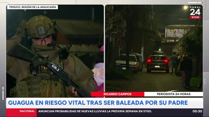 Entre la vida y la muerte está el niño de 2 años que fue baleado en la cabeza por su propio padre en Temuco