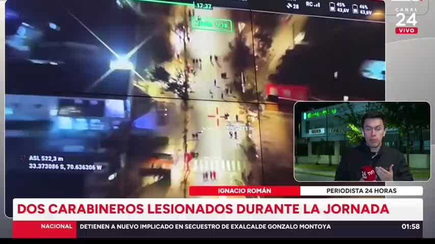 Dos carabineros heridos en incidentes del 11 de septiembre: uno atacado a piedrazos y el otro lo mordió un perro