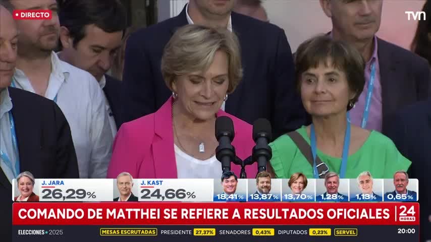 Evelyn Matthei asume derrota y confirma que irá al comando de José Antonio Kast 