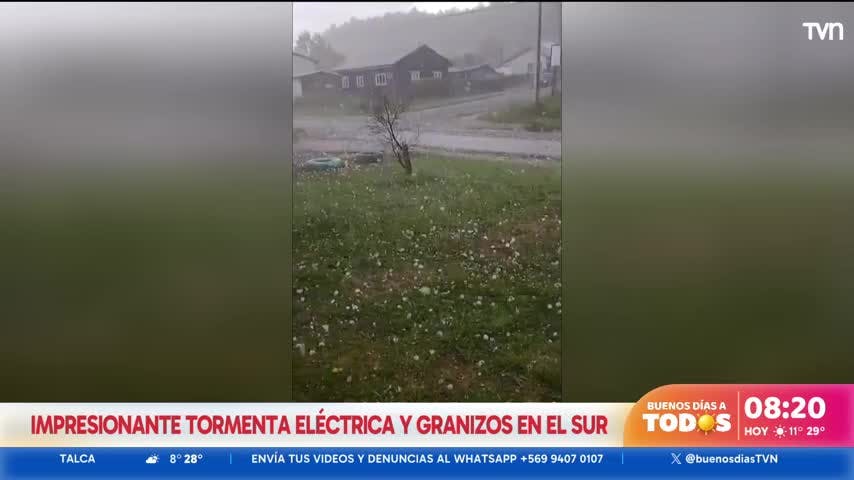 Registran impresionante tormenta eléctrica y granizos en el sur de Chile