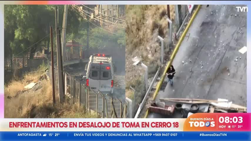 Lo Barnechea: Violentos enfrentamientos en desalojo de toma en Cerro 18