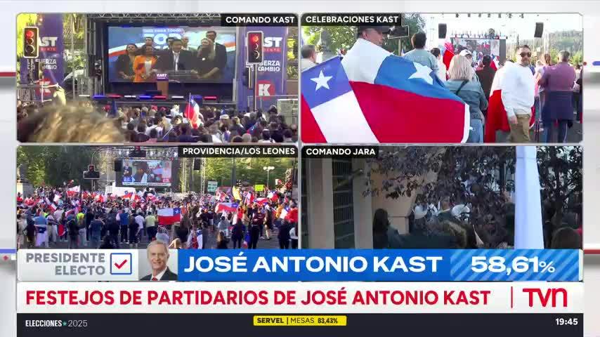 Con cánticos y banderas: Los festejos de los adherentes de José Antonio Kast