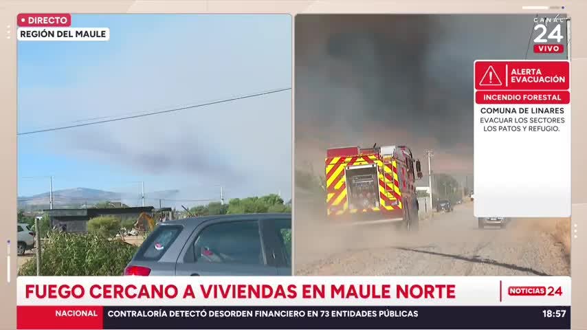 AHORA / Fuego cercano a viviendas en Maule Norte