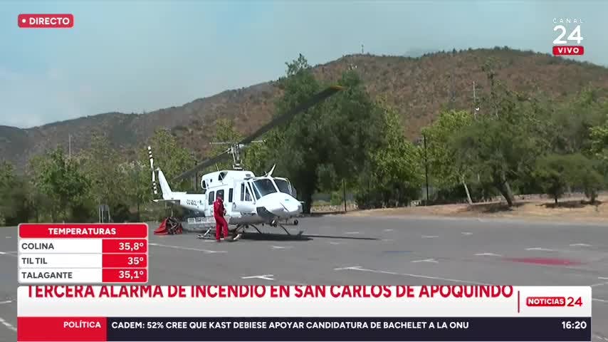  Incendio forestal en San Carlos de Apoquindo: Helicópteros apoyan el trabajo de Bomberos