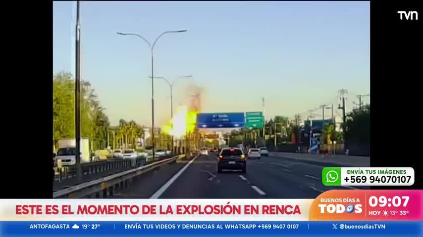 El registro del momento exacto de la explosión que provocó el gigantesco incendio en la comuna de Renca.
