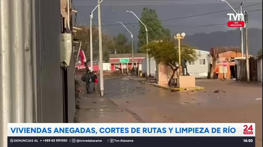 Viviendas anegadas, cortes de rutas y limpieza del Río Copiapó