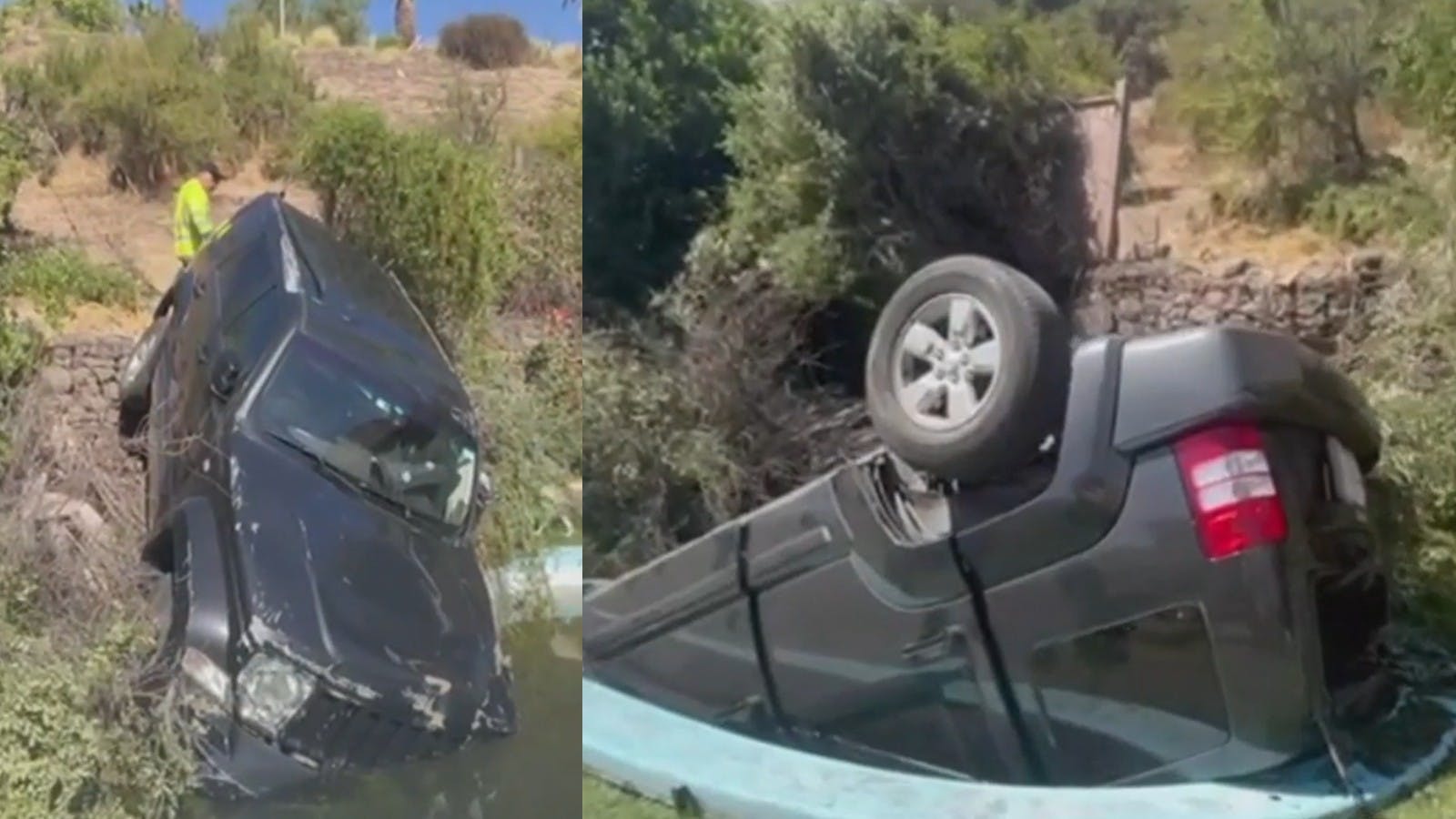 "Fue horrible": Los impactante registros de vehículo que cayó al vació y terminó en la piscina de una casa 