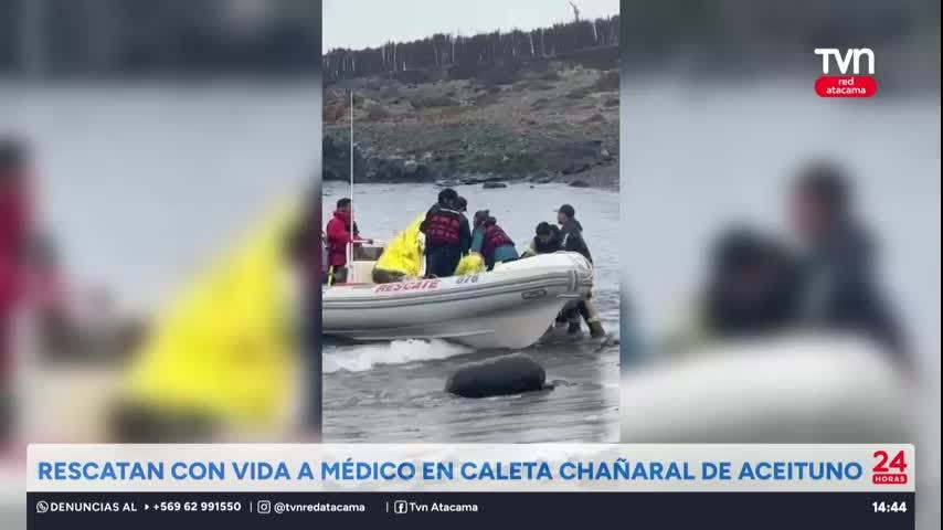 Rescatan con vida a médico en Caleta Chañaral de Aceituno