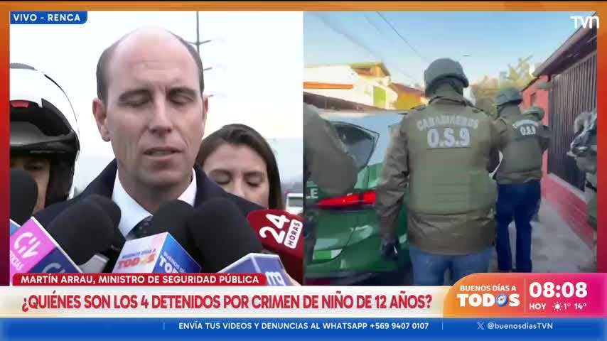 Martín Arrau, Ministro de Seguridad Pública se reffiere a la detención de los sujetos por el crimen del niño de 12 años en San Bernardo