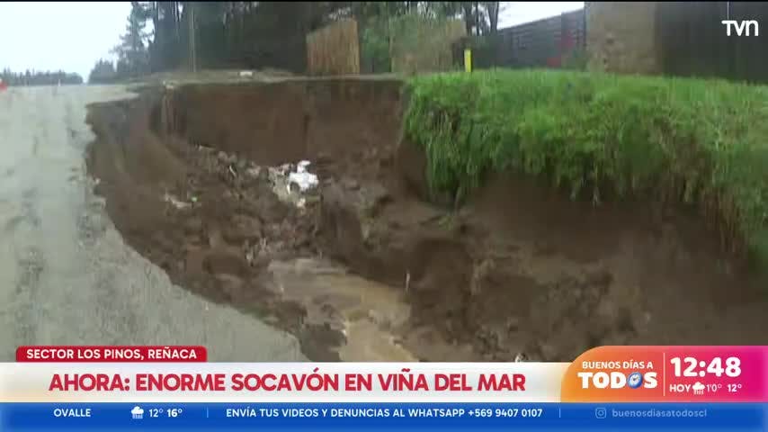 Registran enorme socavón en Reñaca en medio de sistema frontal
