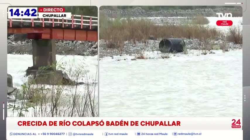 Crecida del río Ancoa destruye el badén de Chupallar 