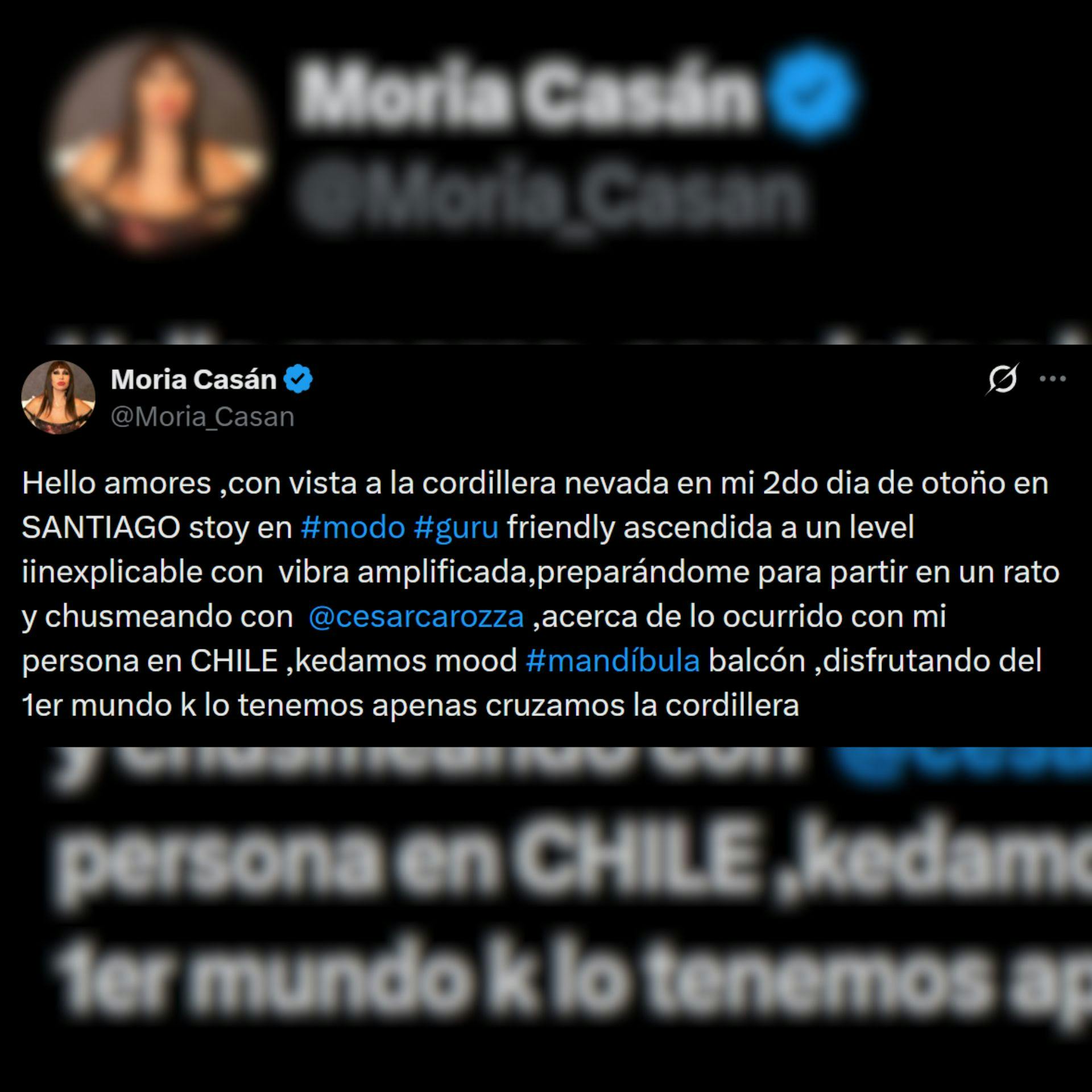 El tuit de Moria Casán en Chile