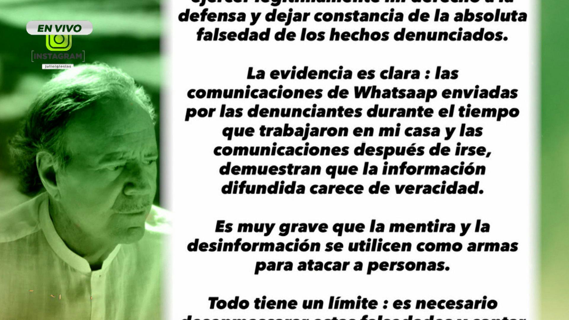 Julio Iglesias rompe el silencio y exhibe mensajes de sus acusadoras