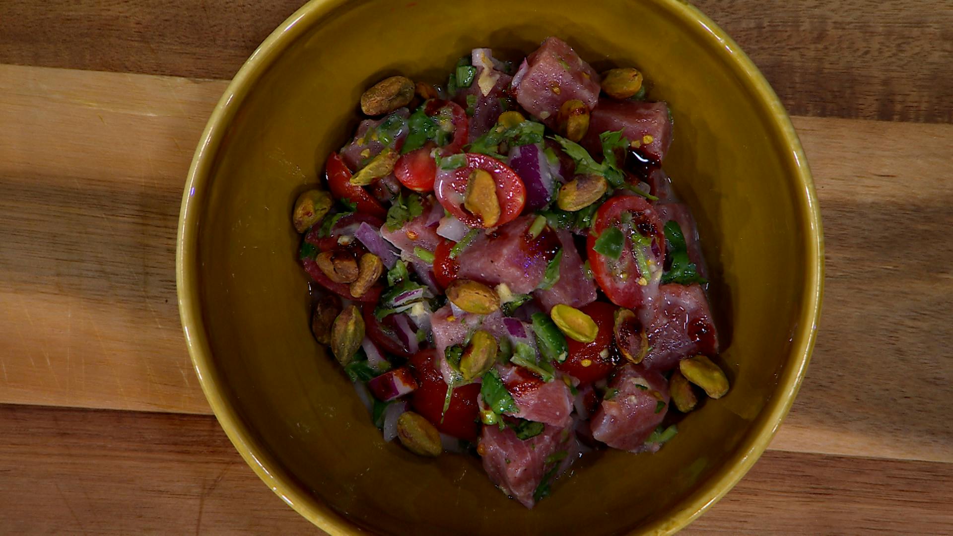 Ceviche de atún al coco con pistache: Ingredientes y receta paso a paso