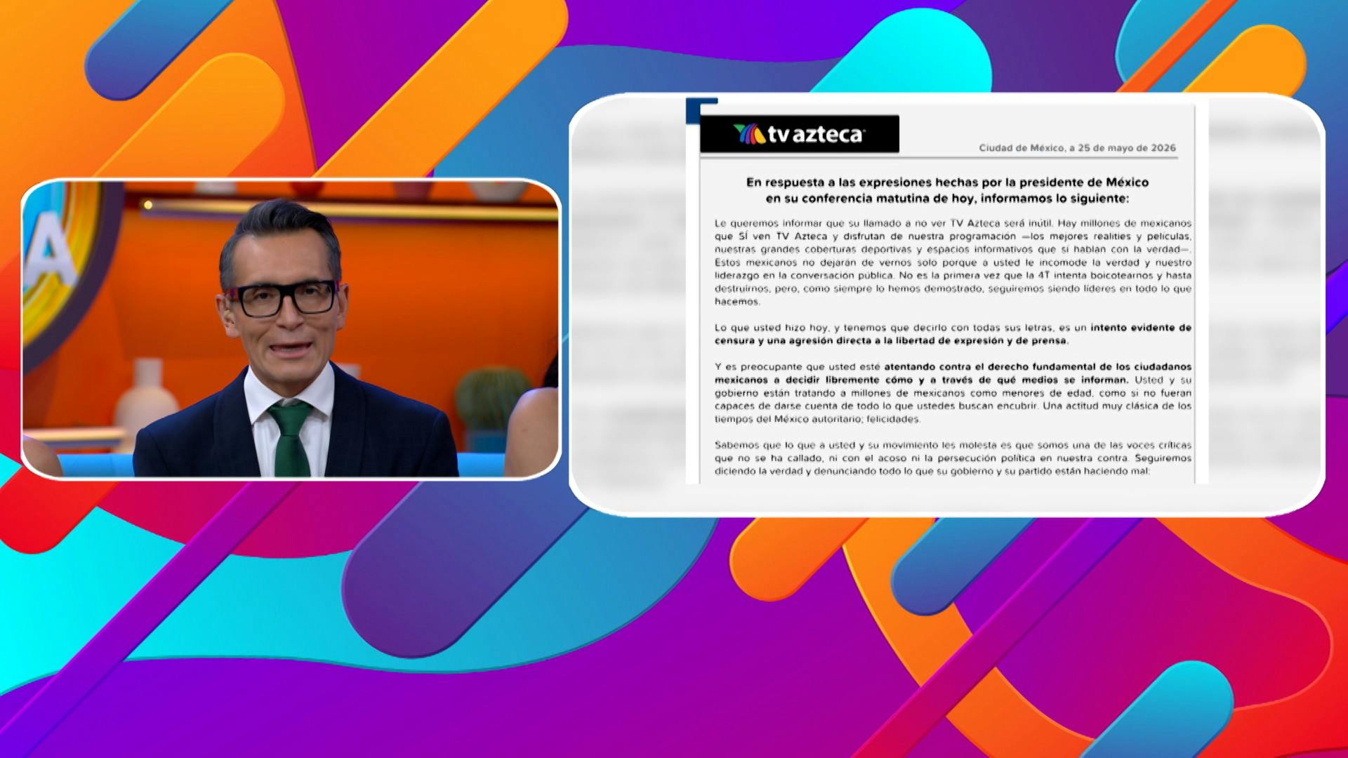 TV Azteca responde a Claudia Sheinbaum: es un intento evidente de censura y una agresión directa a la libertad de expresión