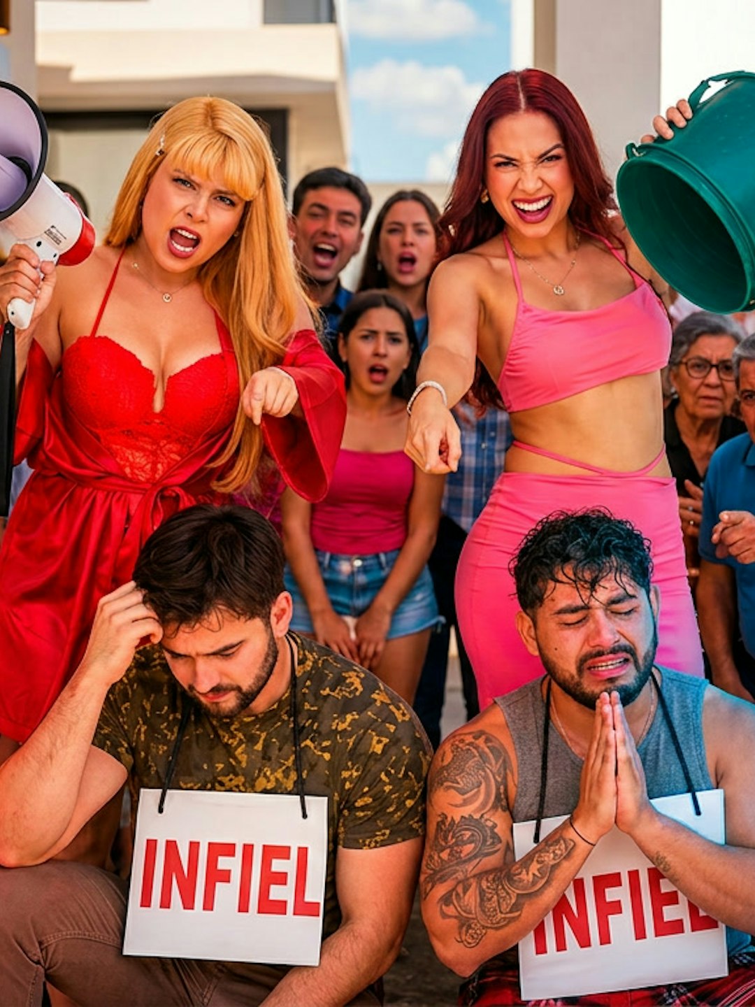 Expusieron a sus esposos infieles frente a todos los vecinos