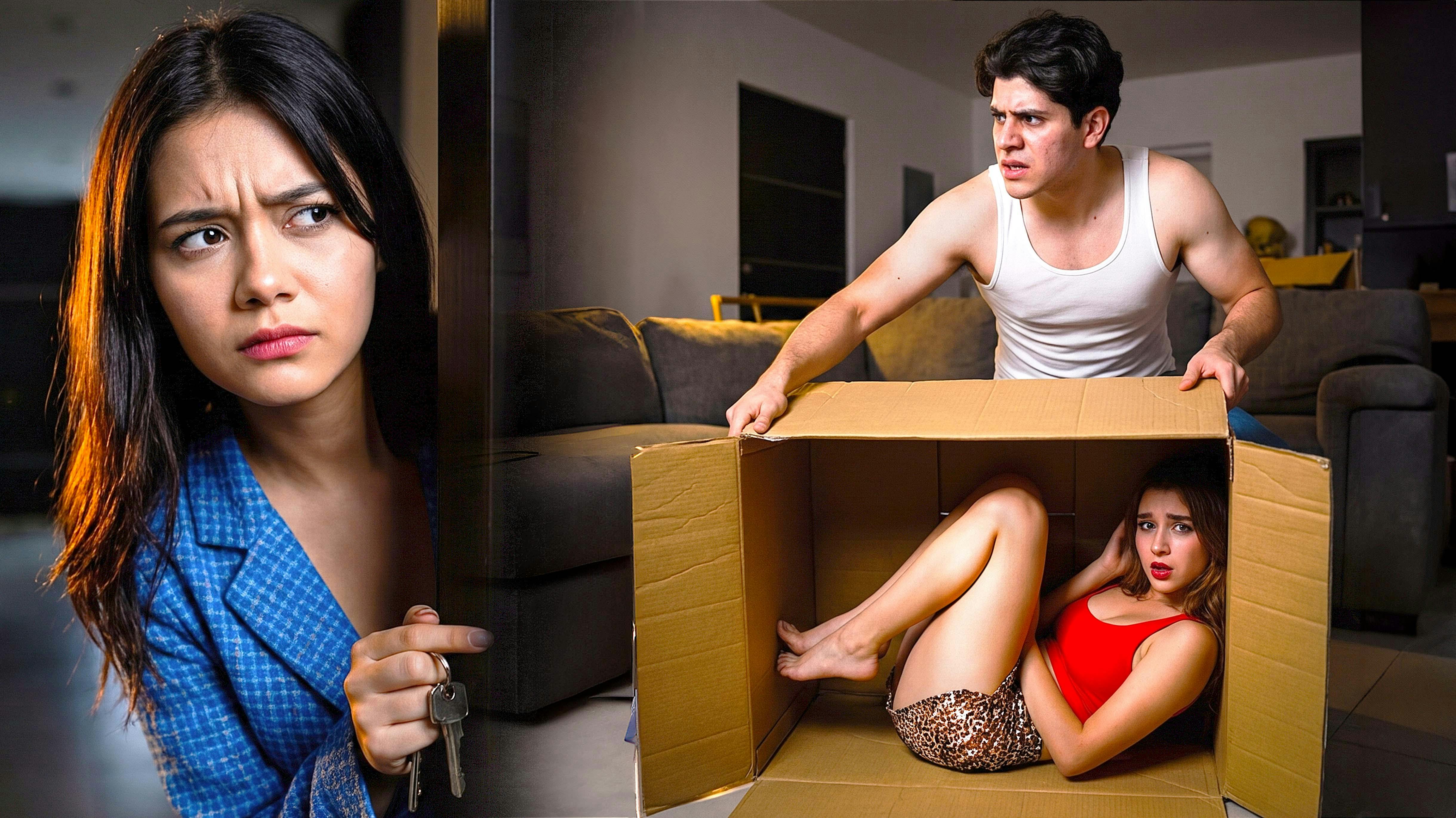 Escondió a su amante en una caja para que su novia no la viera