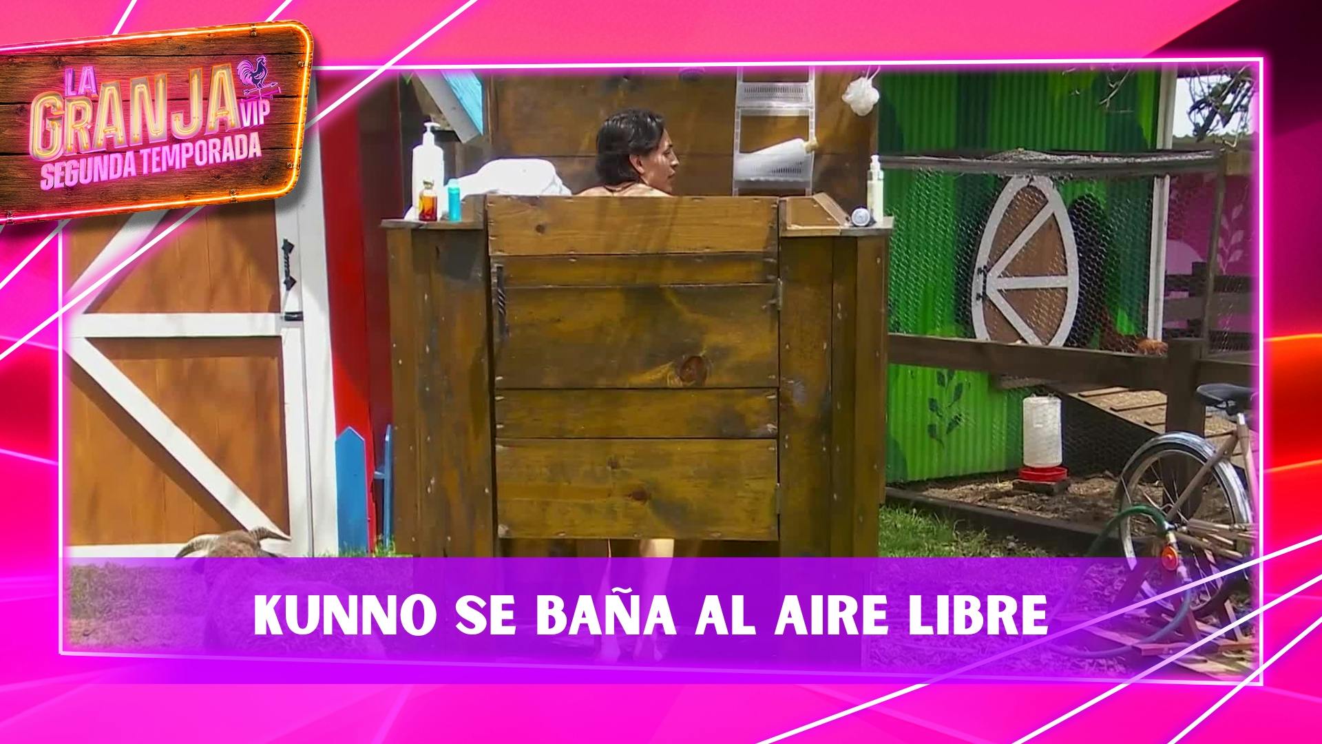Kunno se baña al aire libre, con agua fría, entre cabras y borregos 