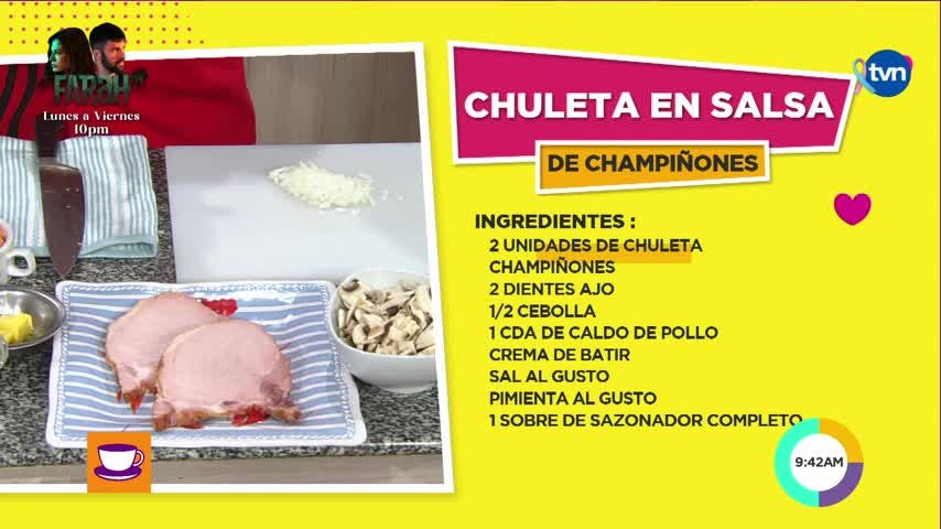 Realiza una receta de chuleta de cerdo con champiñones